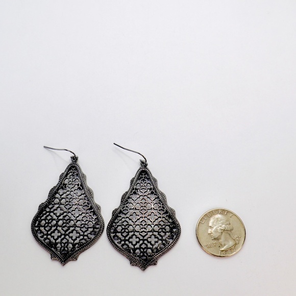 Black Filigree Earrings | Black Statement Earrings | Chunky Black Earrings - Picture 2 of 2